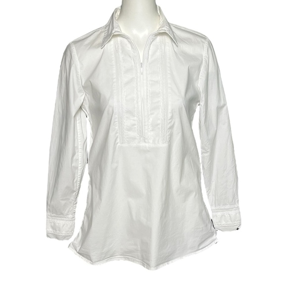 Anne Fontaine Louane White Long Sleeve Blouse 1/2 Zip Womens Top Size 40, US 6-8 - Picture 1 of 11